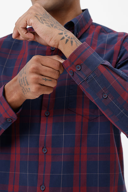 NAVY COTTON CHECK SHIRT