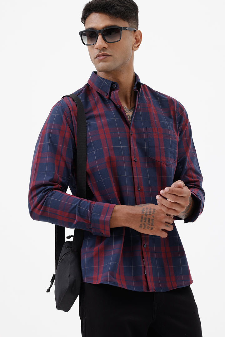 NAVY COTTON CHECK SHIRT