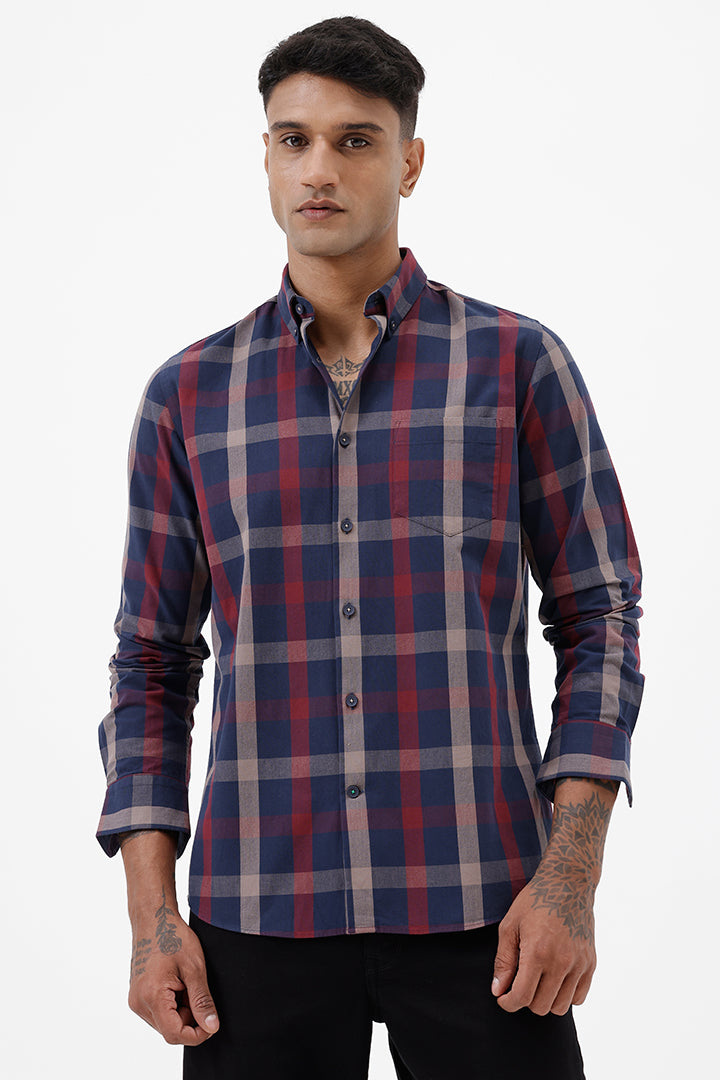 NAVY RED COTTON CHECK SHIRT