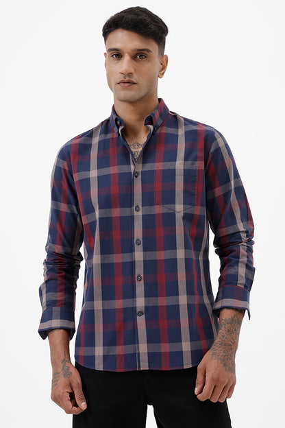 NAVY RED COTTON CHECK SHIRT