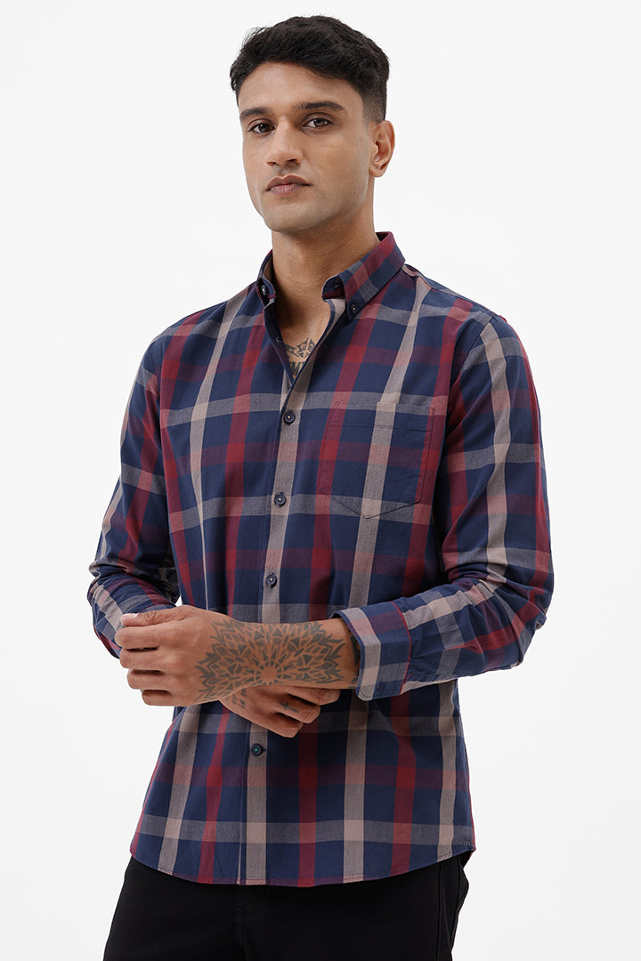 NAVY RED COTTON CHECK SHIRT