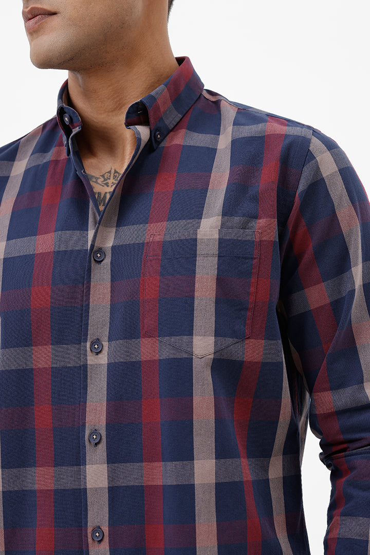 NAVY RED COTTON CHECK SHIRT