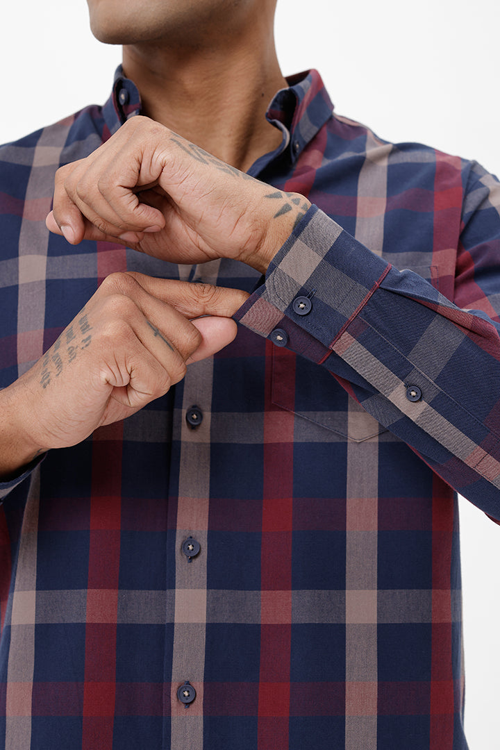 NAVY RED COTTON CHECK SHIRT