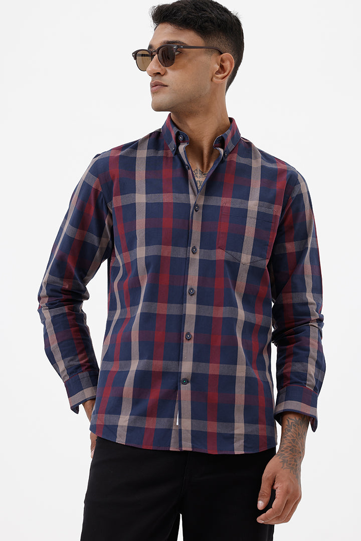 NAVY RED COTTON CHECK SHIRT