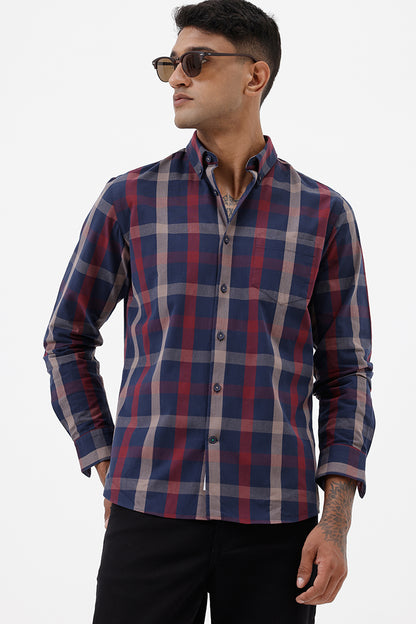 NAVY RED COTTON CHECK SHIRT