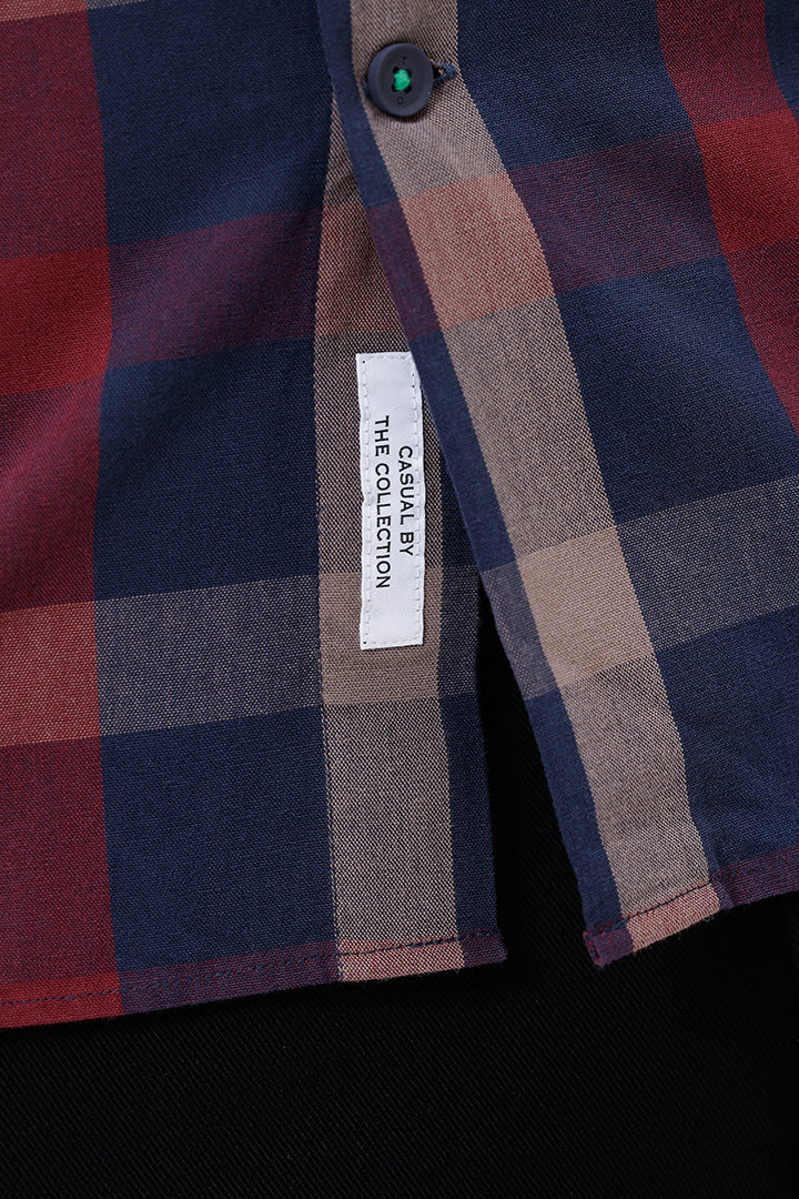 NAVY RED COTTON CHECK SHIRT