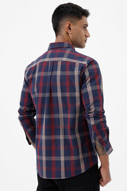 NAVY RED COTTON CHECK SHIRT