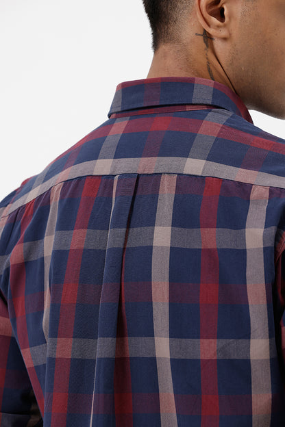 NAVY RED COTTON CHECK SHIRT