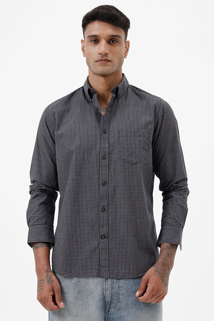 BLACK MELANGE COTTON CHECK SHIRT