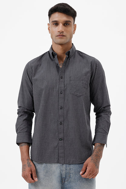 BLACK MELANGE COTTON CHECK SHIRT