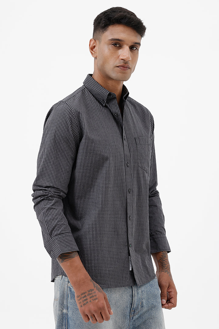 BLACK MELANGE COTTON CHECK SHIRT