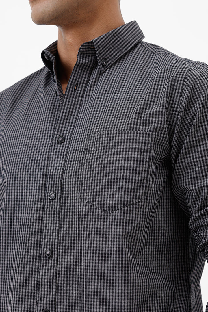 BLACK MELANGE COTTON CHECK SHIRT