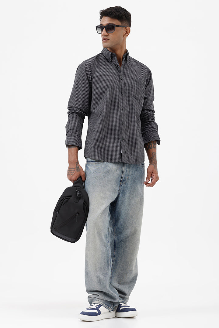 BLACK MELANGE COTTON CHECK SHIRT