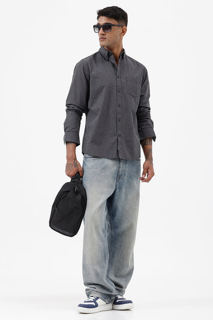 BLACK MELANGE COTTON CHECK SHIRT