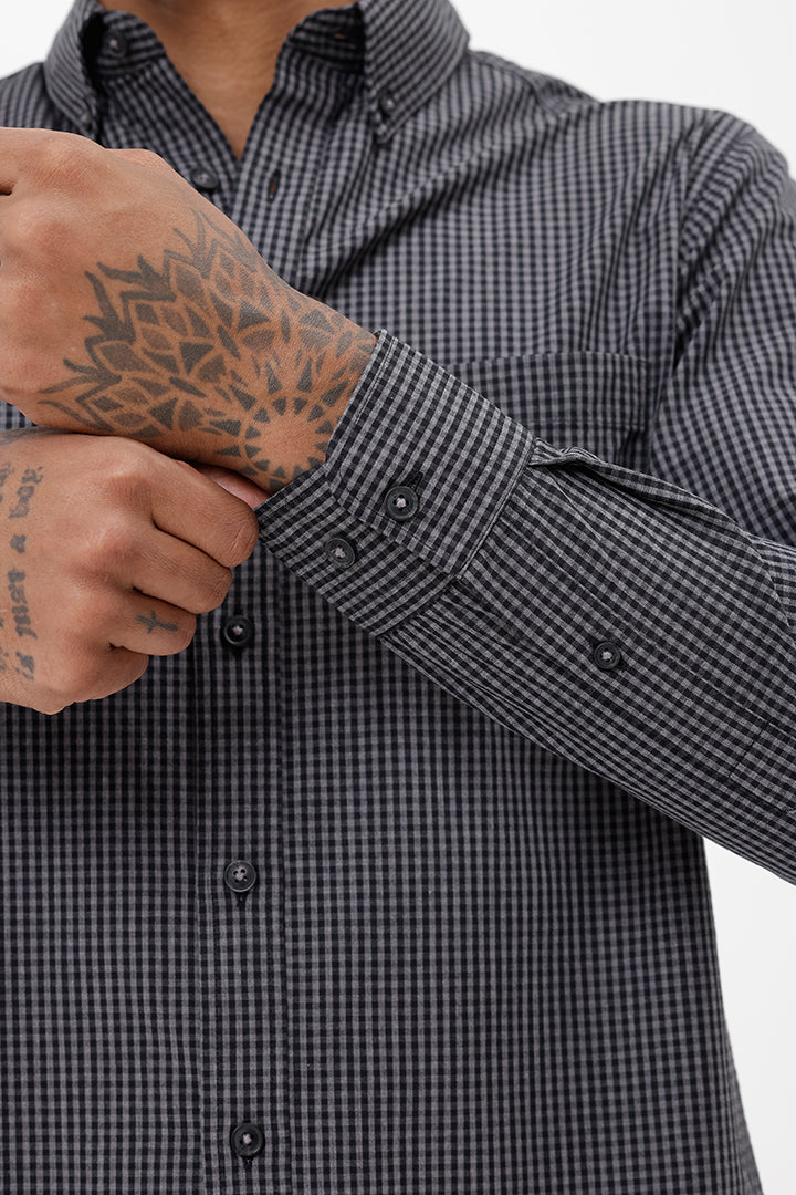 BLACK MELANGE COTTON CHECK SHIRT