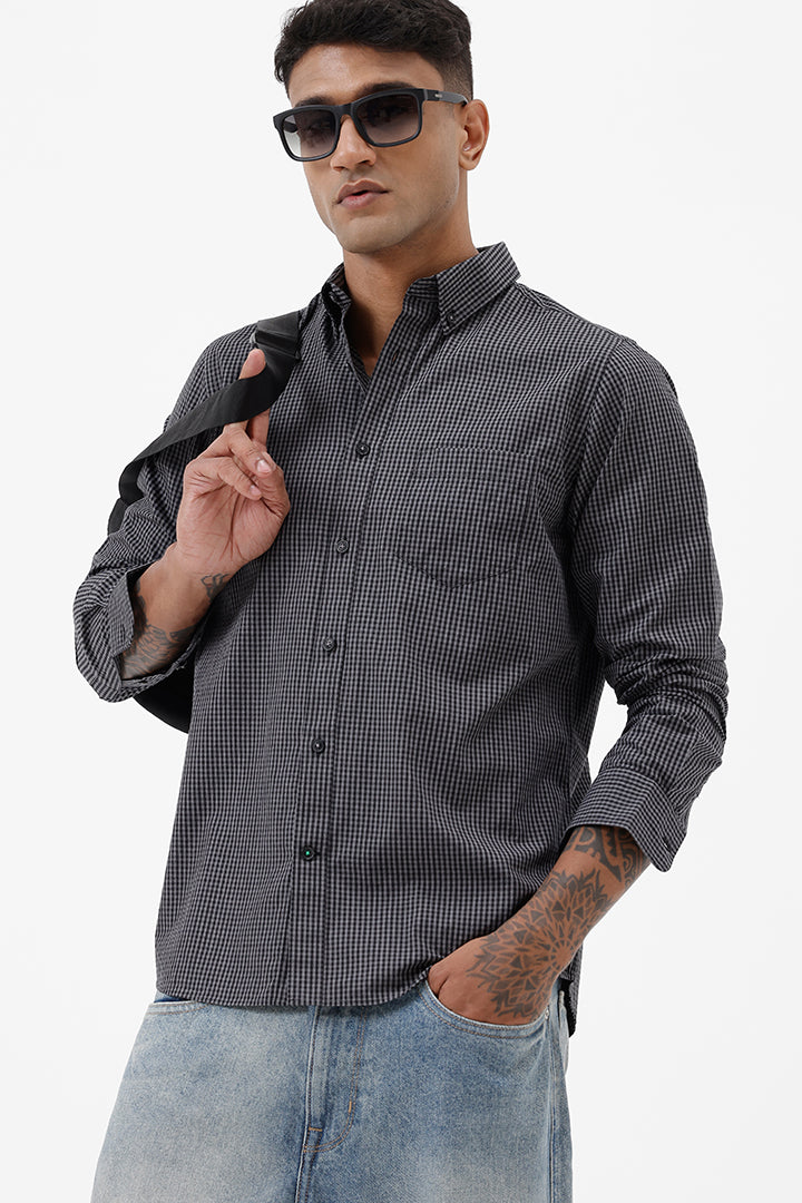 BLACK MELANGE COTTON CHECK SHIRT