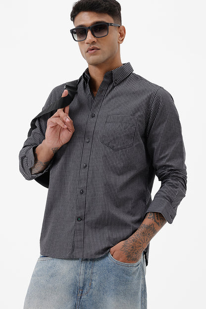 BLACK MELANGE COTTON CHECK SHIRT
