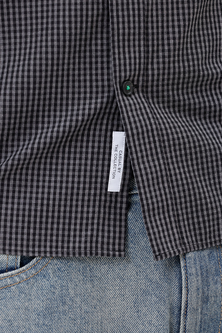 BLACK MELANGE COTTON CHECK SHIRT