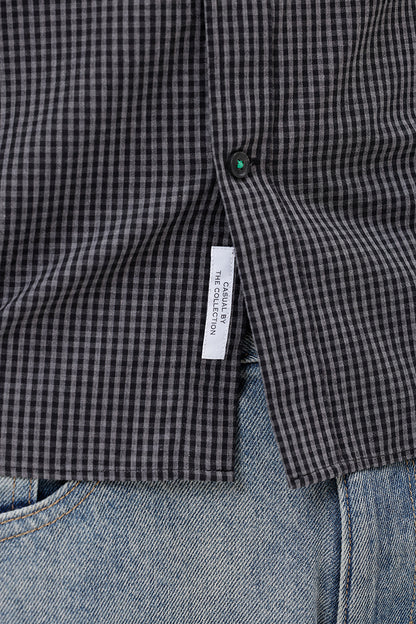 BLACK MELANGE COTTON CHECK SHIRT