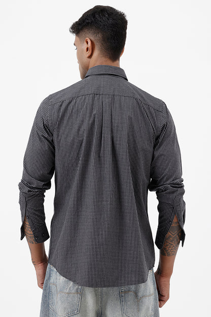 BLACK MELANGE COTTON CHECK SHIRT