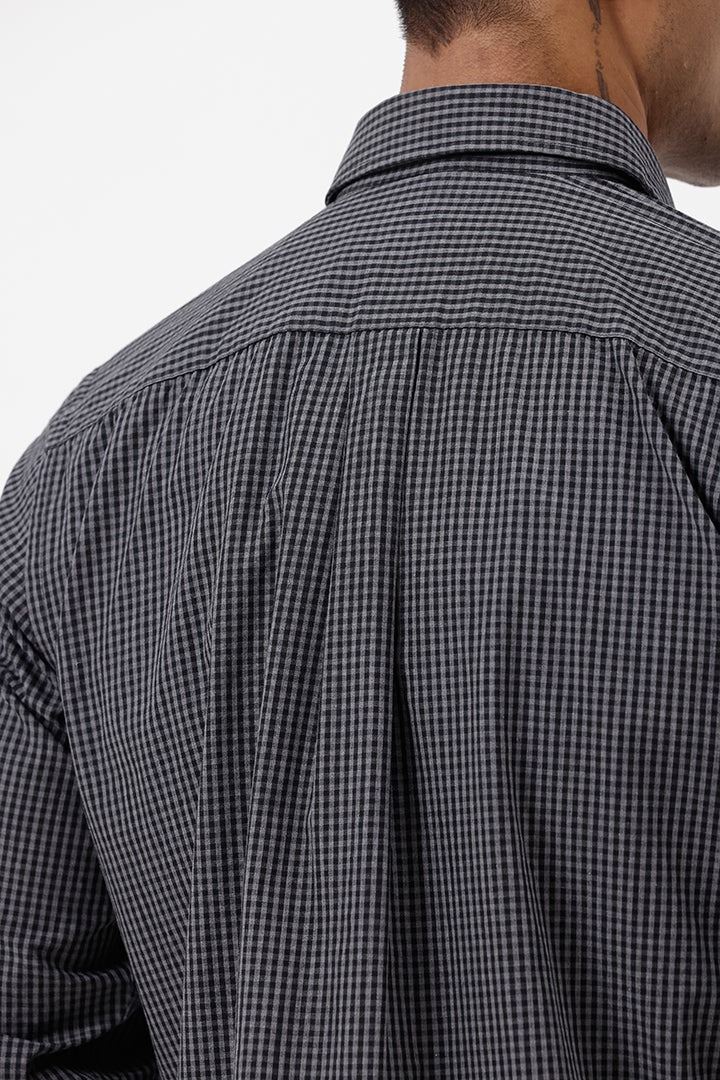 BLACK MELANGE COTTON CHECK SHIRT
