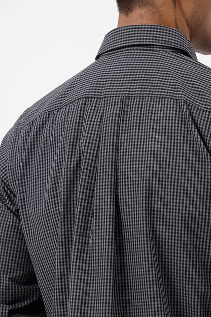 BLACK MELANGE COTTON CHECK SHIRT