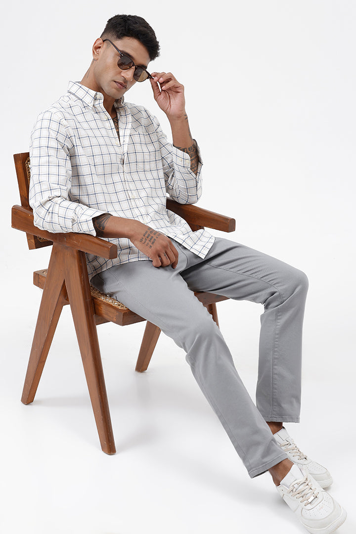 OFF WHITE COTTON CHECK SHIRT