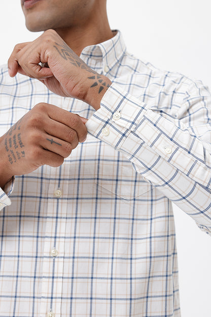 OFF WHITE COTTON CHECK SHIRT