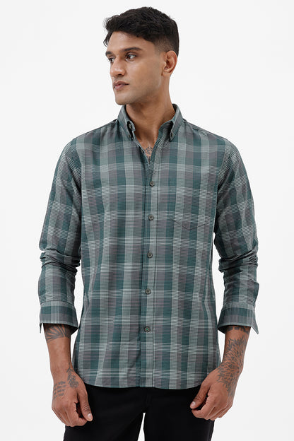 FOREST GREEN COTTON CHECK SHIRT