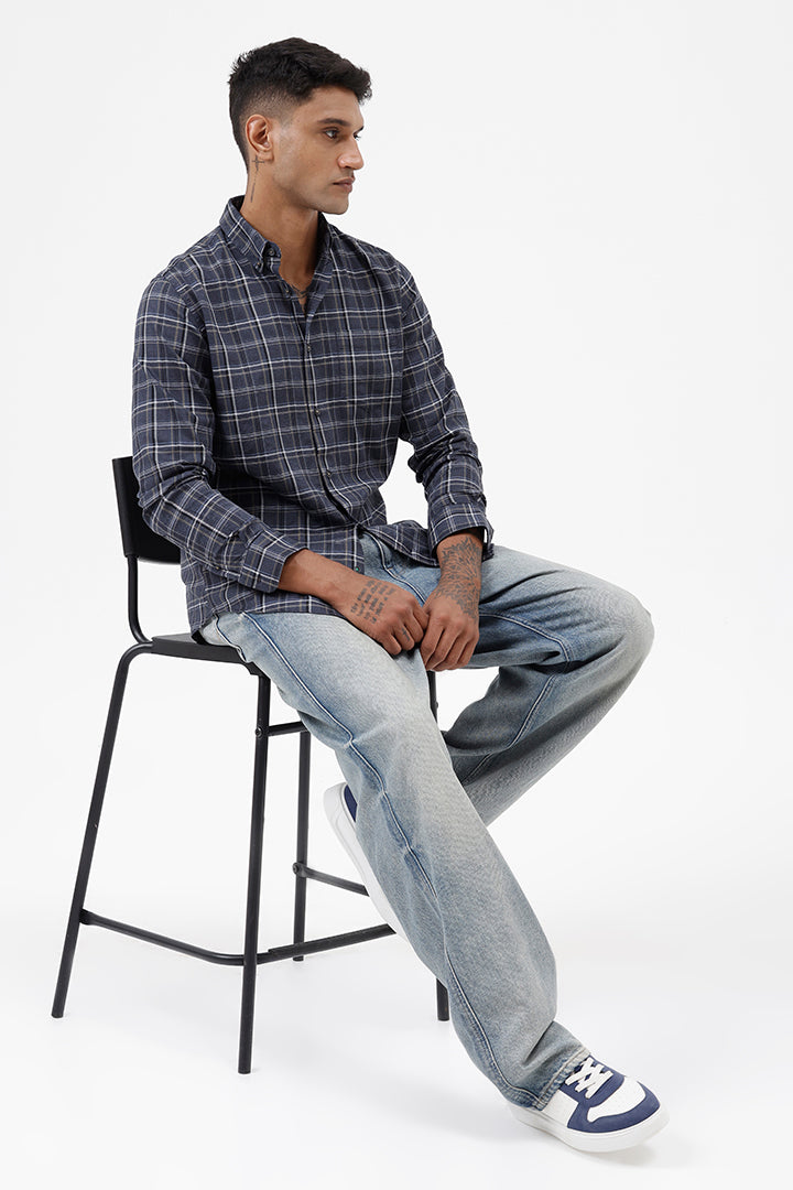 NAVY COTTON CHECK SHIRT