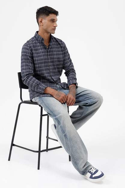 NAVY COTTON CHECK SHIRT