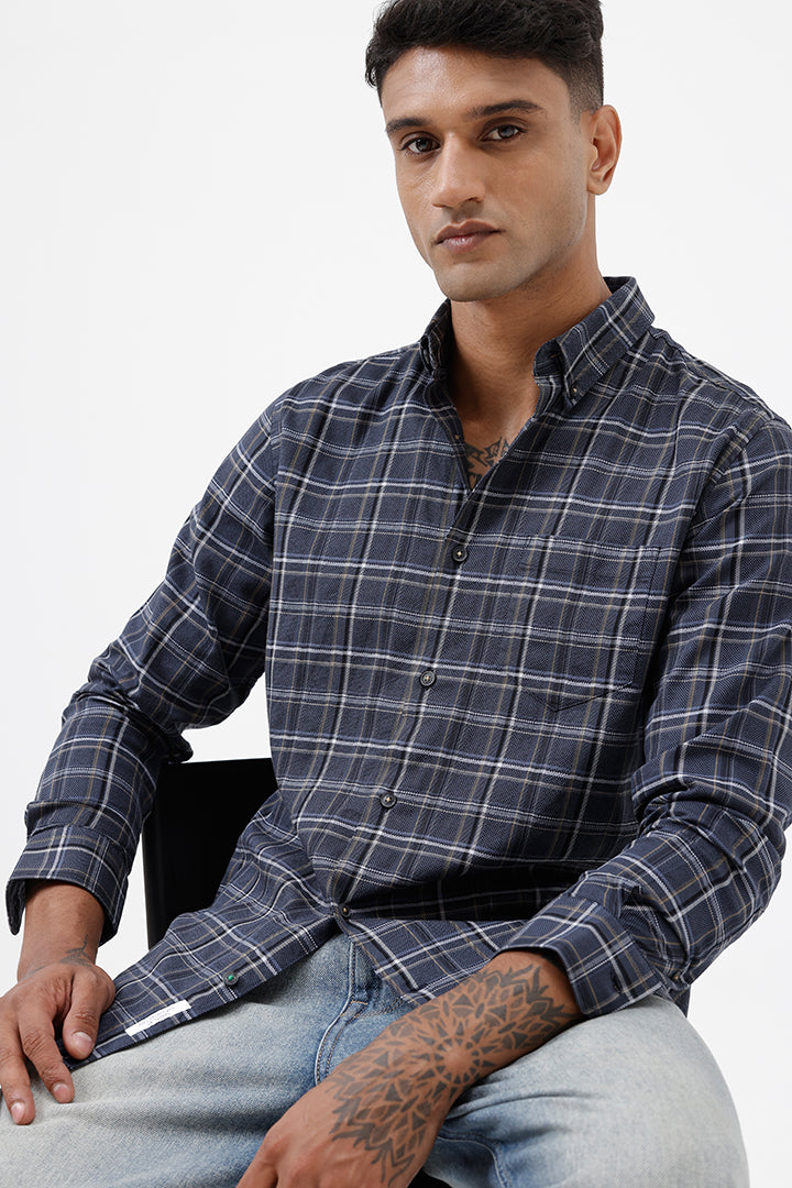 NAVY COTTON CHECK SHIRT