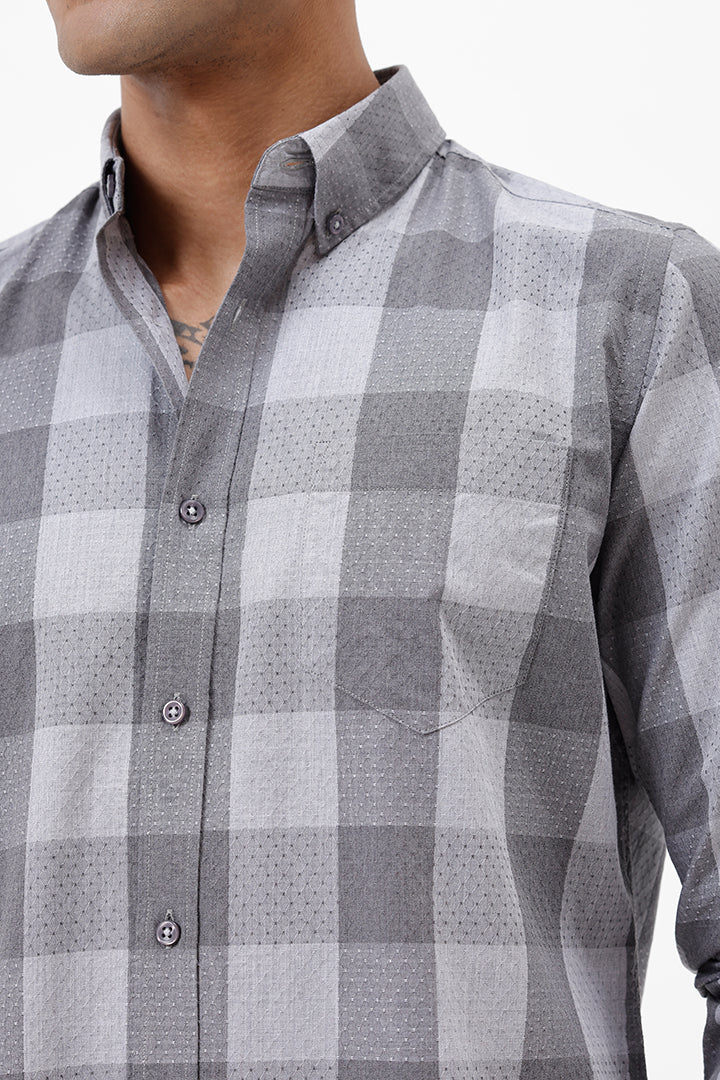 GREY DOBBY MELANGE COTTON CHECK SHIRT
