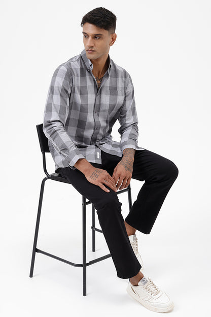 GREY DOBBY MELANGE COTTON CHECK SHIRT
