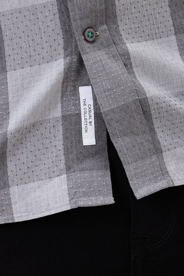 GREY DOBBY MELANGE COTTON CHECK SHIRT