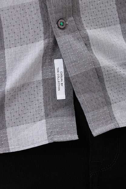 GREY DOBBY MELANGE COTTON CHECK SHIRT