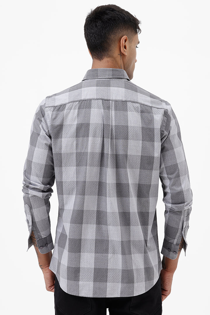 GREY DOBBY MELANGE COTTON CHECK SHIRT