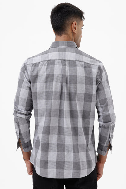 GREY DOBBY MELANGE COTTON CHECK SHIRT