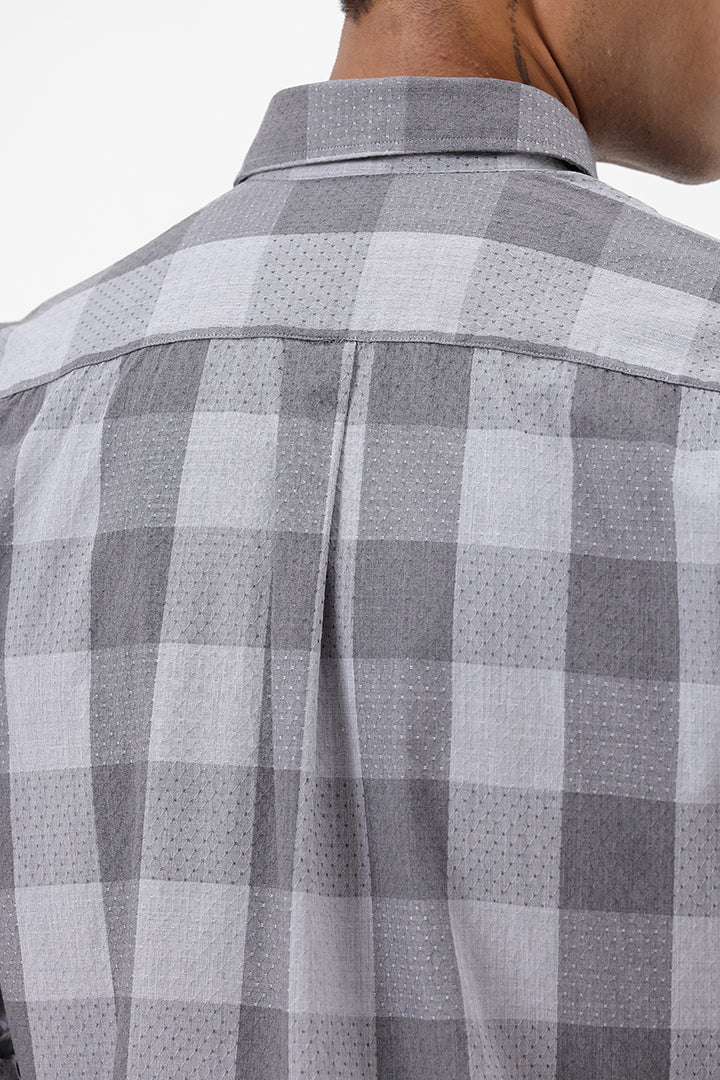 GREY DOBBY MELANGE COTTON CHECK SHIRT
