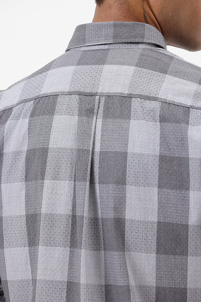 GREY DOBBY MELANGE COTTON CHECK SHIRT