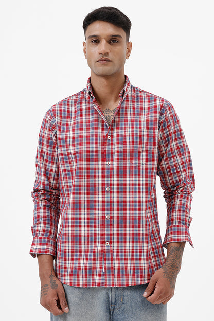 RED MELANGE COTTON CHECK SHIRT