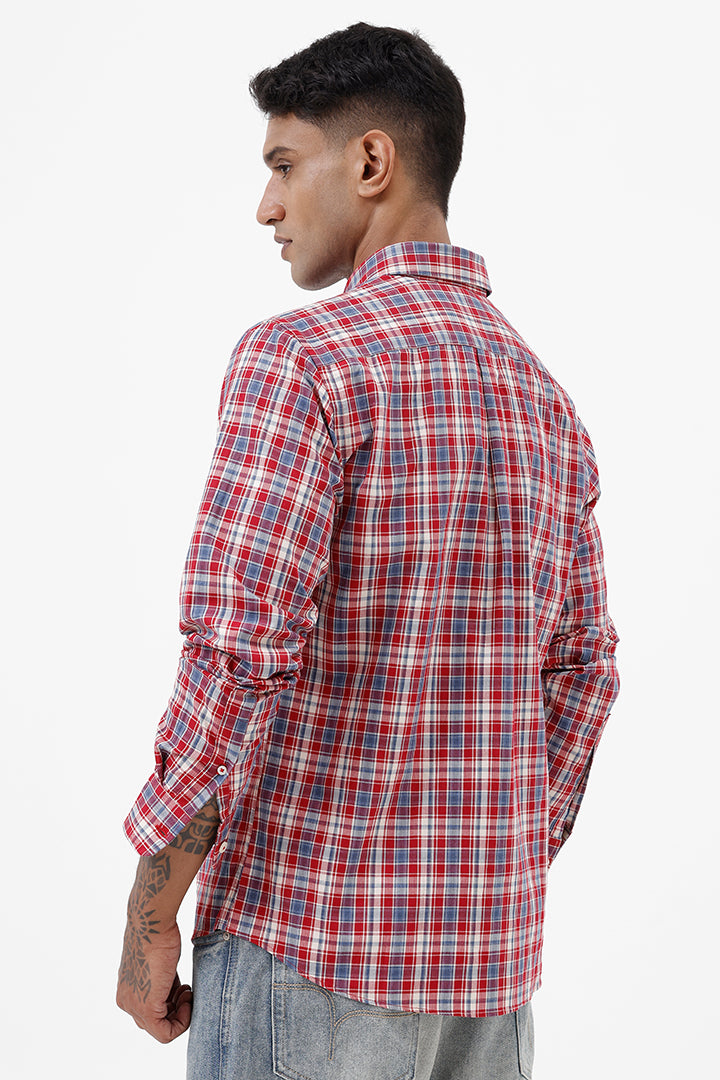 RED MELANGE COTTON CHECK SHIRT
