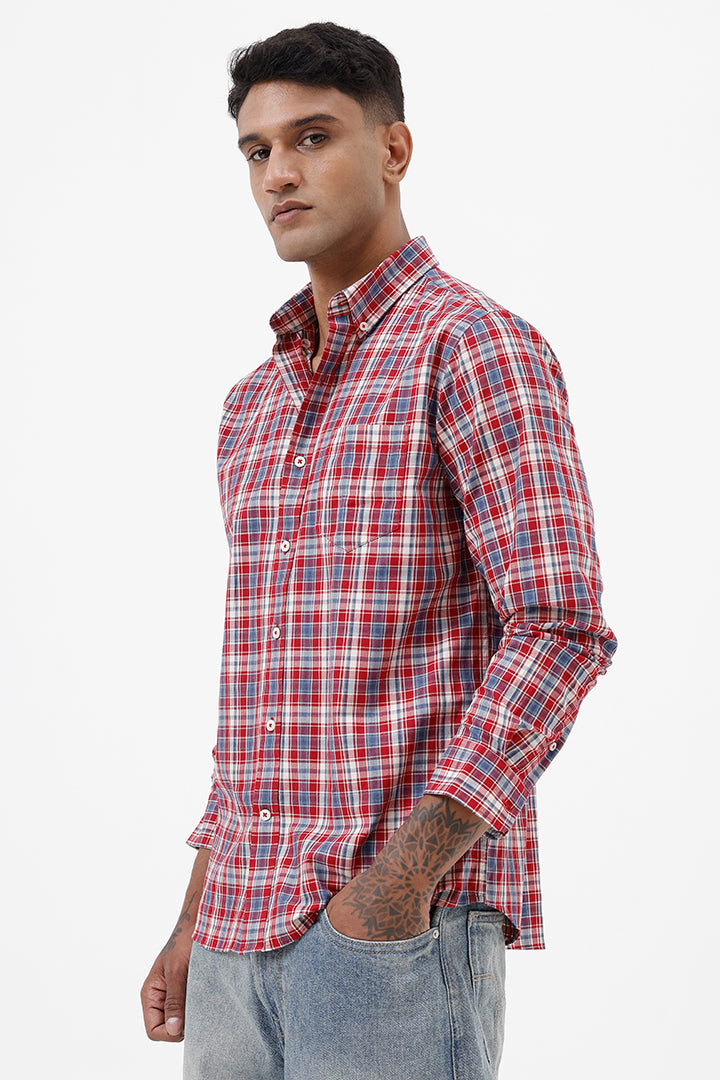 RED MELANGE COTTON CHECK SHIRT