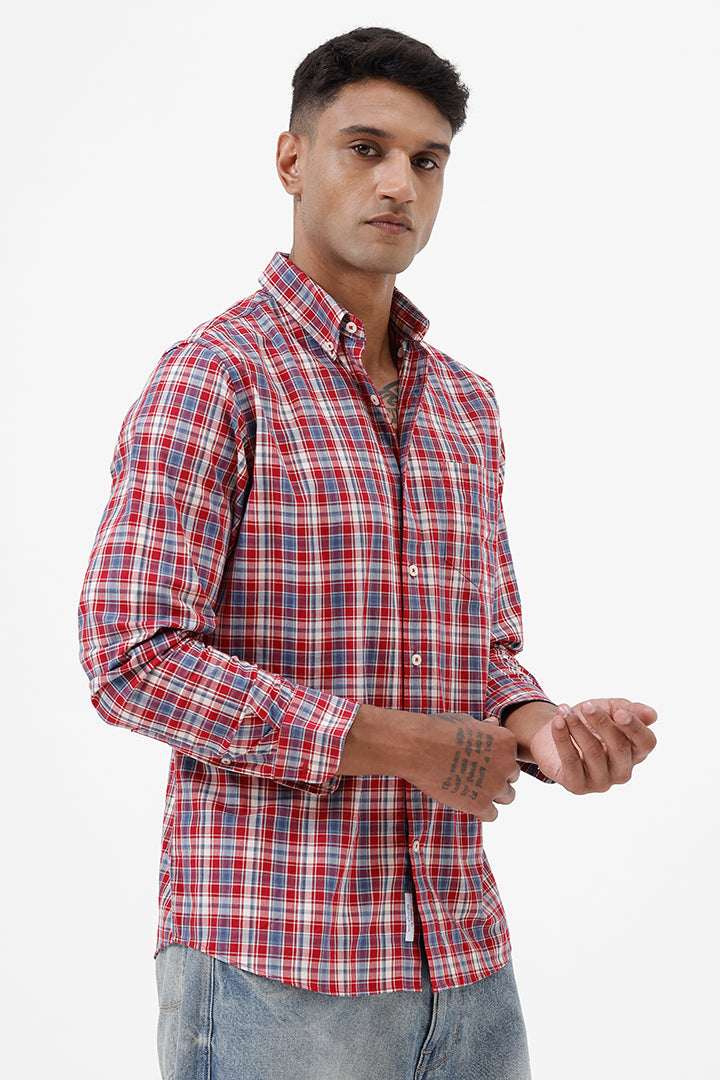 RED MELANGE COTTON CHECK SHIRT