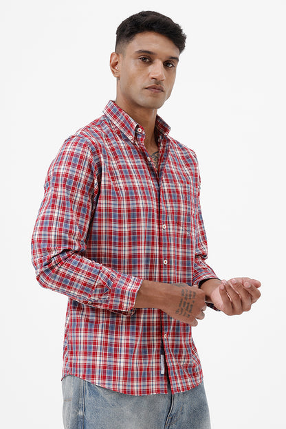 RED MELANGE COTTON CHECK SHIRT
