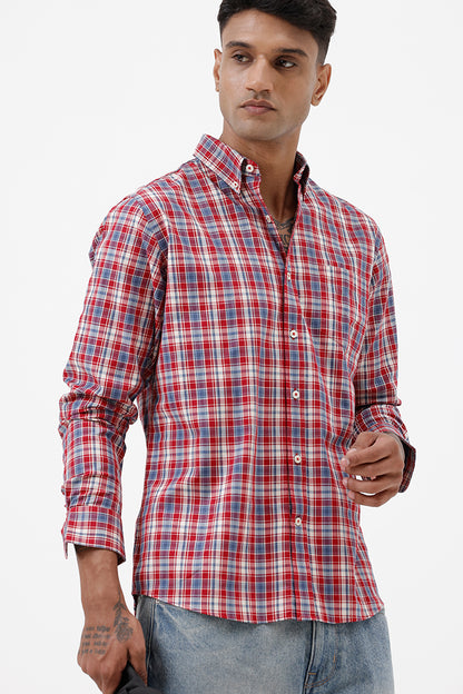 RED MELANGE COTTON CHECK SHIRT