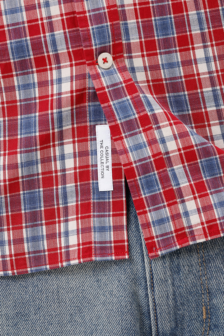 RED MELANGE COTTON CHECK SHIRT