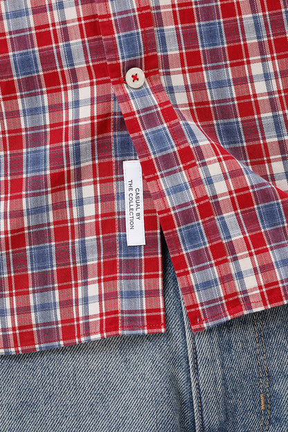 RED MELANGE COTTON CHECK SHIRT