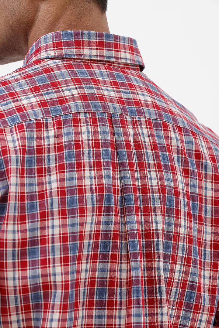 RED MELANGE COTTON CHECK SHIRT