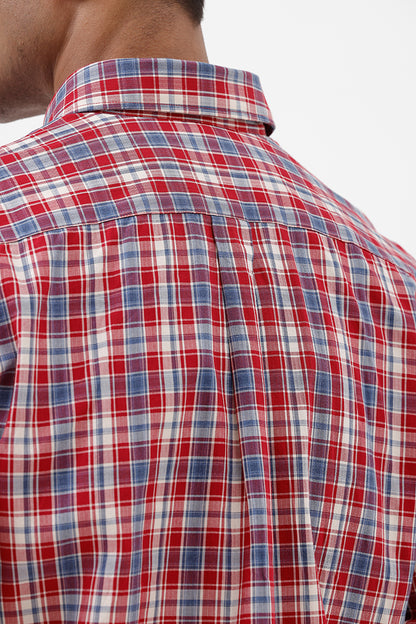 RED MELANGE COTTON CHECK SHIRT